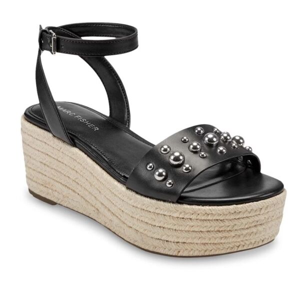 Marc Fisher Shoes - Marc Fisher Joyce Black Stud Espadrille Open Toe Wedge Platforms Sandals Sz 8